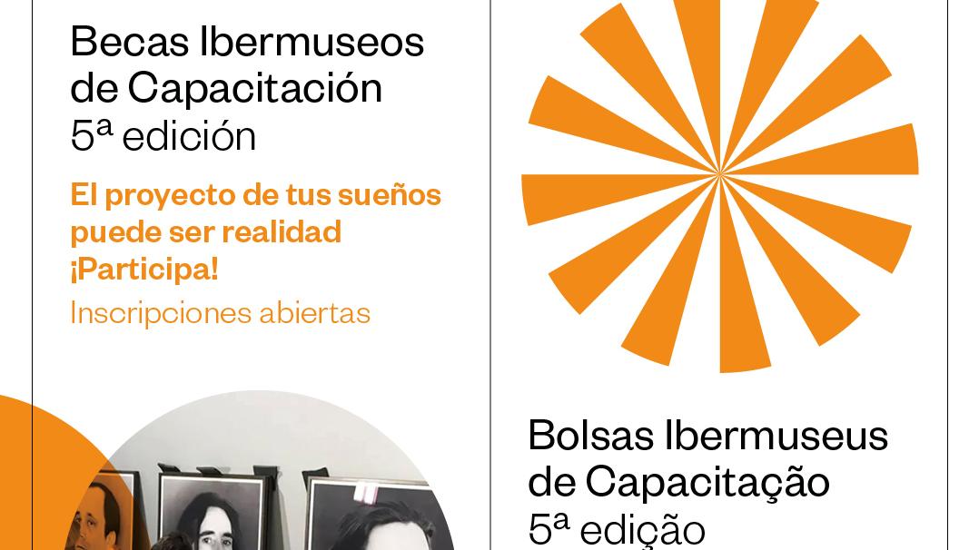 Pieza gráfica que invita a postular a las Becas Ibermuseos de Capacitación 2023.