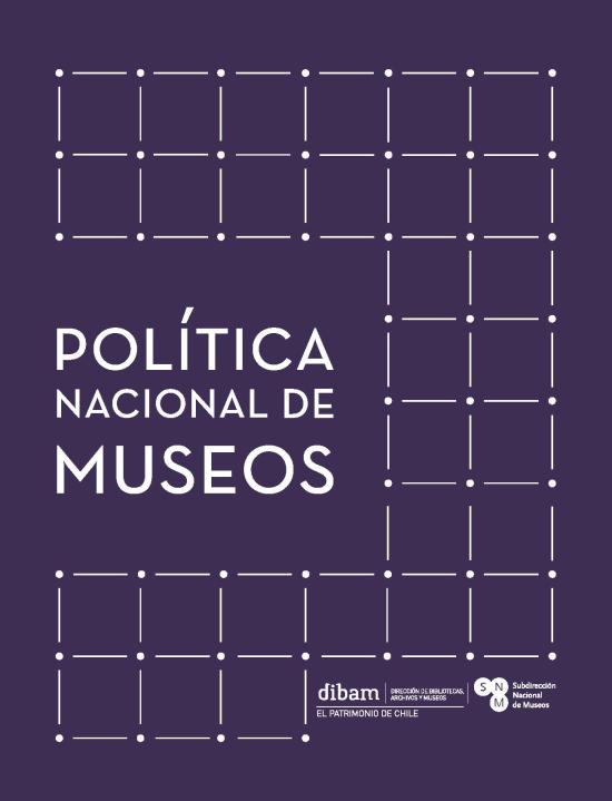 Portada Política Nacional de Museos, con este título, fondo morado y trama blanca