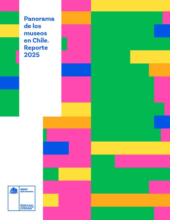 Portada con título de la publicación en parche blanco sobre trama de cinco colores